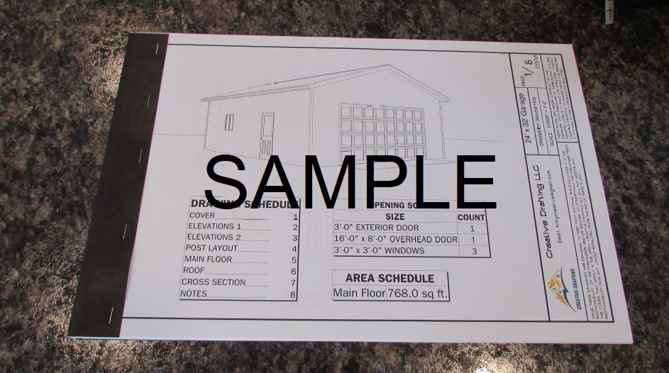 Blueprint for 16' x 24' - Post Framed Garage/Shop Plans (Pole Barn)
