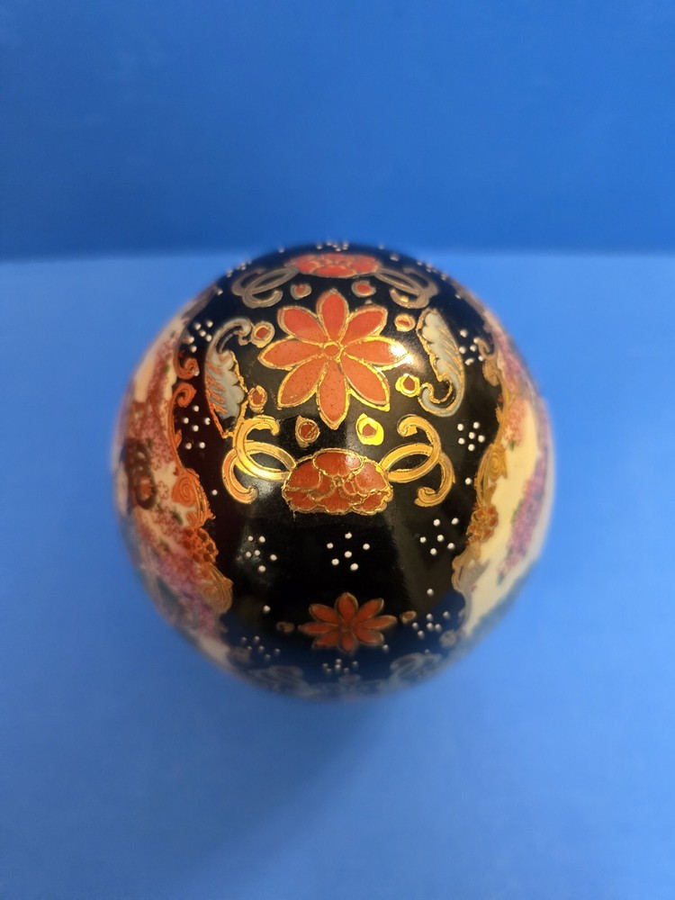Hand Painted Oriental Porcelain Large Egg