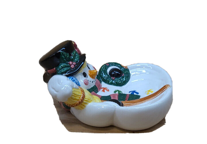 Jay Import Holiday Christmas Snowman Candy Dish Nut Bowl Earthenware Multicolor