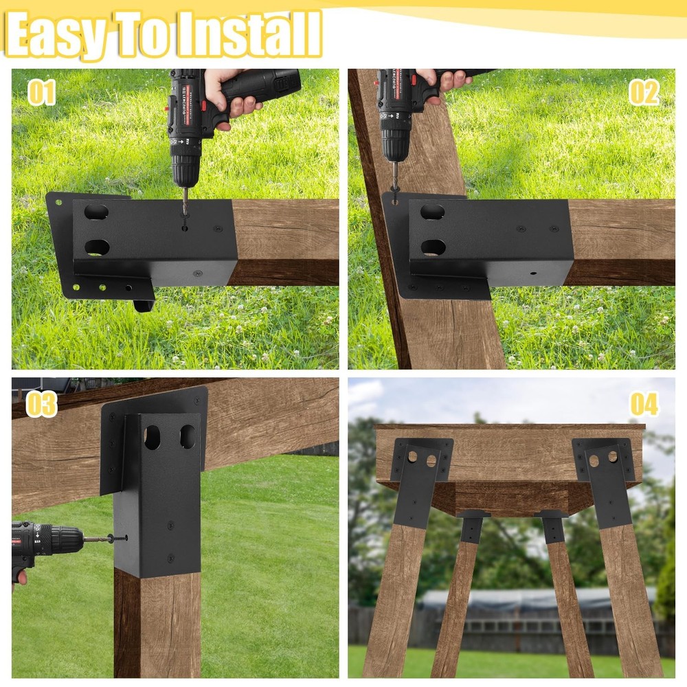 4 Pcs Black Deer Stand Brackets,Outdoor 4"x 4" Compound Angle Brackets