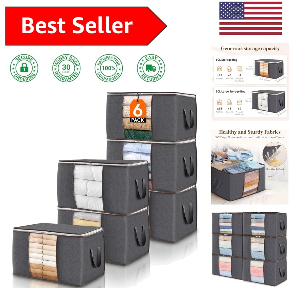 Elegant Storage Solution - 6 Pack Collapsible Bins with Clear Window and Zippers