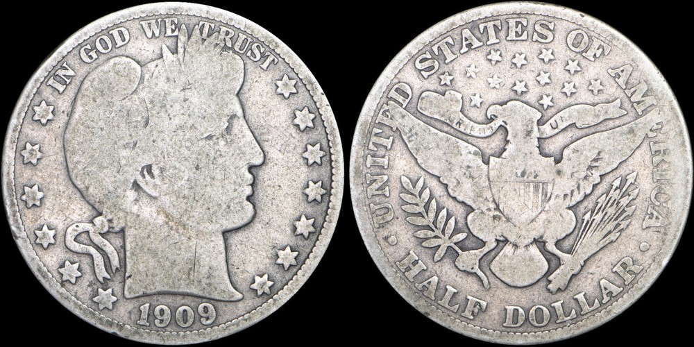 1909 BARBER Silver Half Dollar Well Circulated