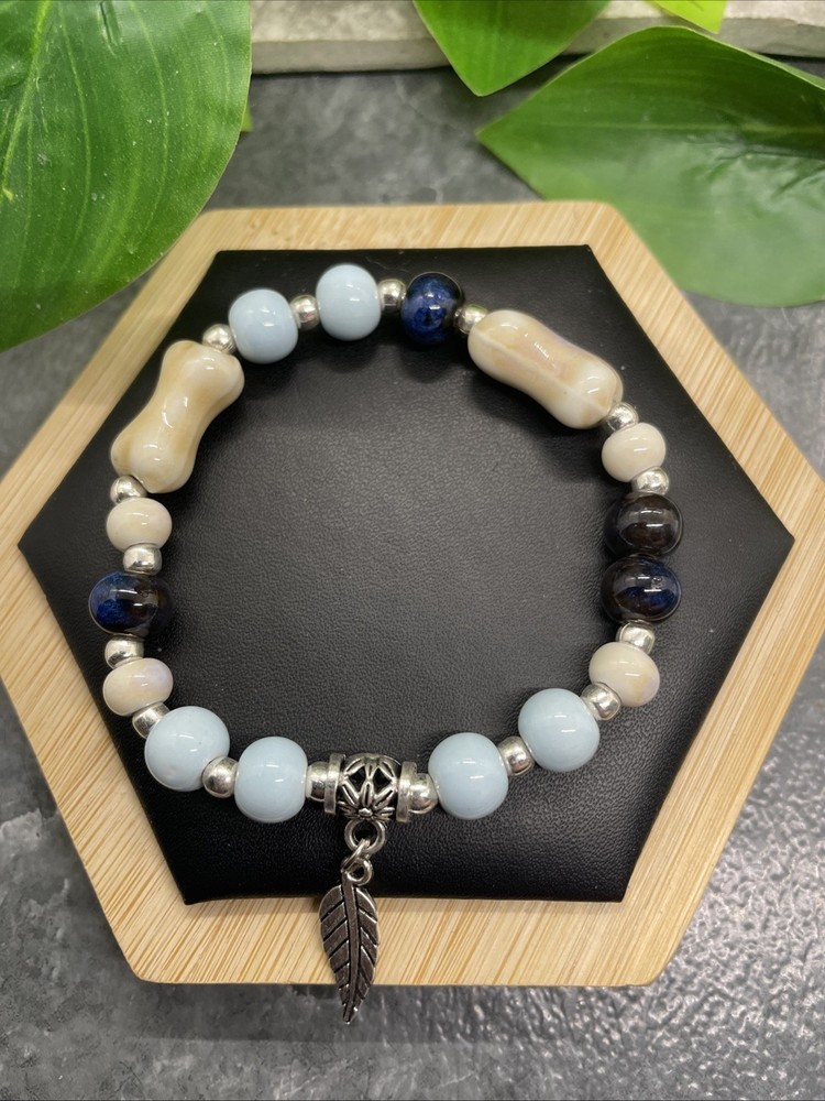 Handmade Ceramic Bead Beaded Stackable 6.5” Plus Stretch Bracelet New B312