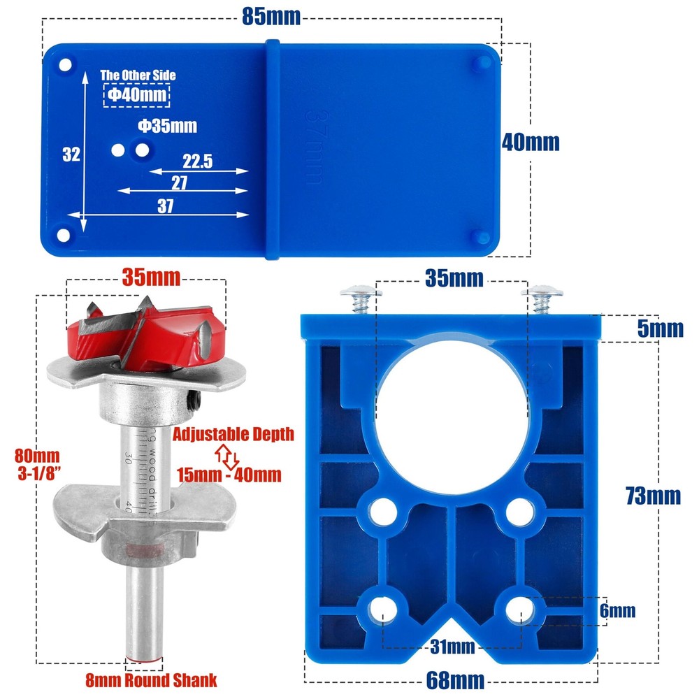 35Mm Concealed Hinge Jig Kit Adjustable Depth Carbide Forstner Drill Bit Hinge