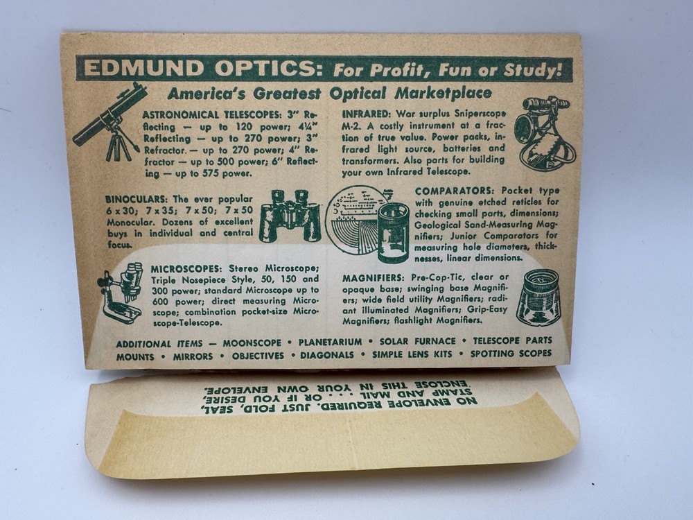 Edmund Scientific Co Order Form Envelope Science Optics Space Math LS 1950s