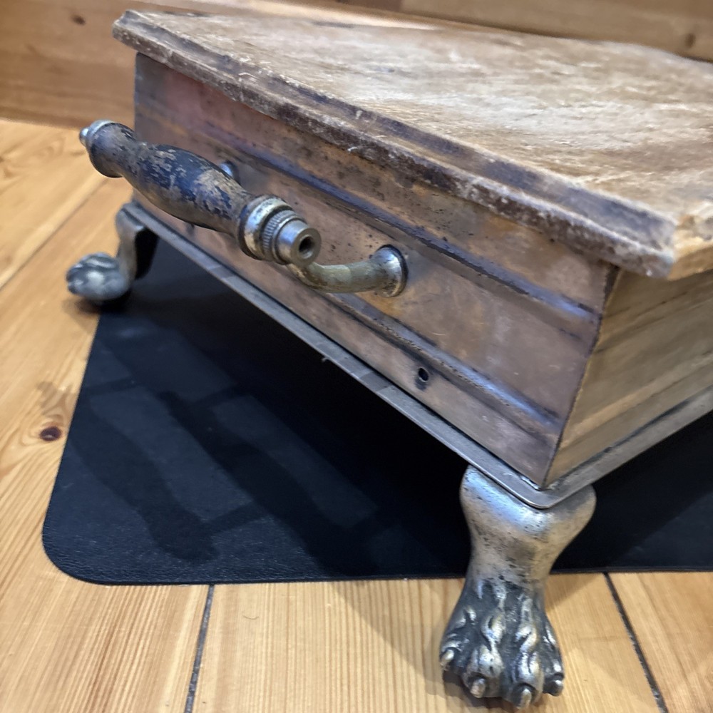 Antique Small Writing Portable Desk With Storage. Solid Silver Metal/Wood Design