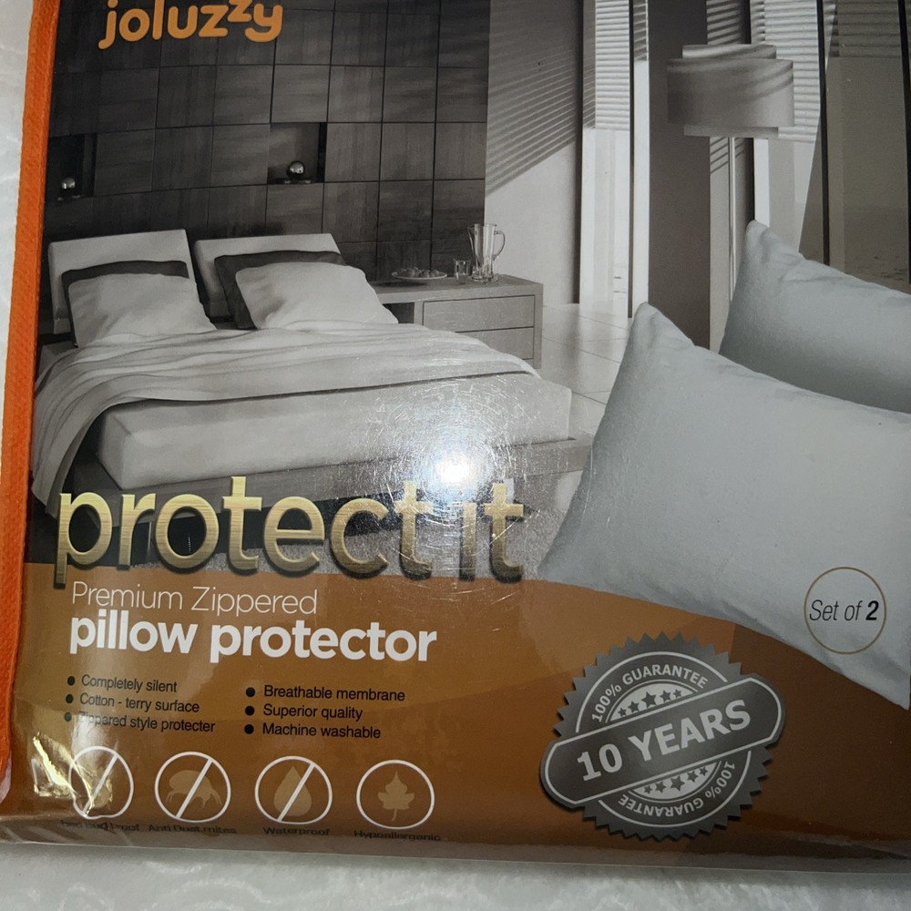 Joluzzy Zippered Bed Bug Proof Waterproof Cotton Pillow Protector - KING - White