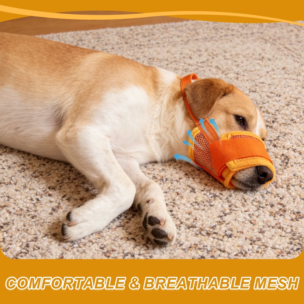Dog Muzzle Soft Mesh Muzzle Mouth Guard Cover Orange S