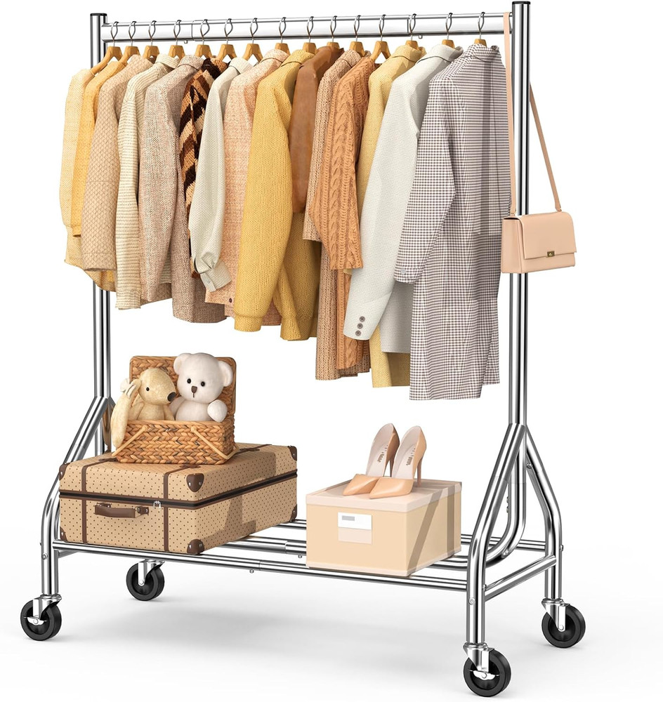 Heavy Duty Clothes Rack Load 420 LBS, Rolling Garment Rack with Lockable