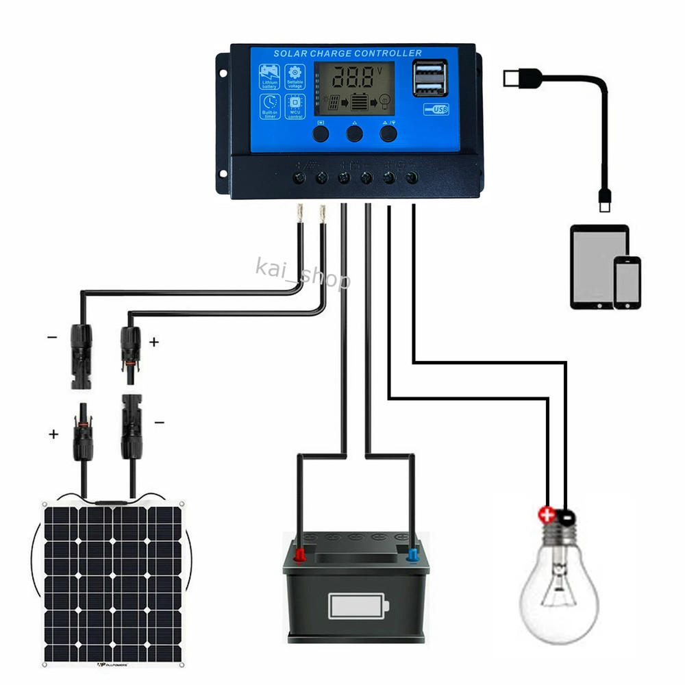 30A Solar Panel Battery Charge Controller 12V/24V LCD Regulator Auto Dual USB US
