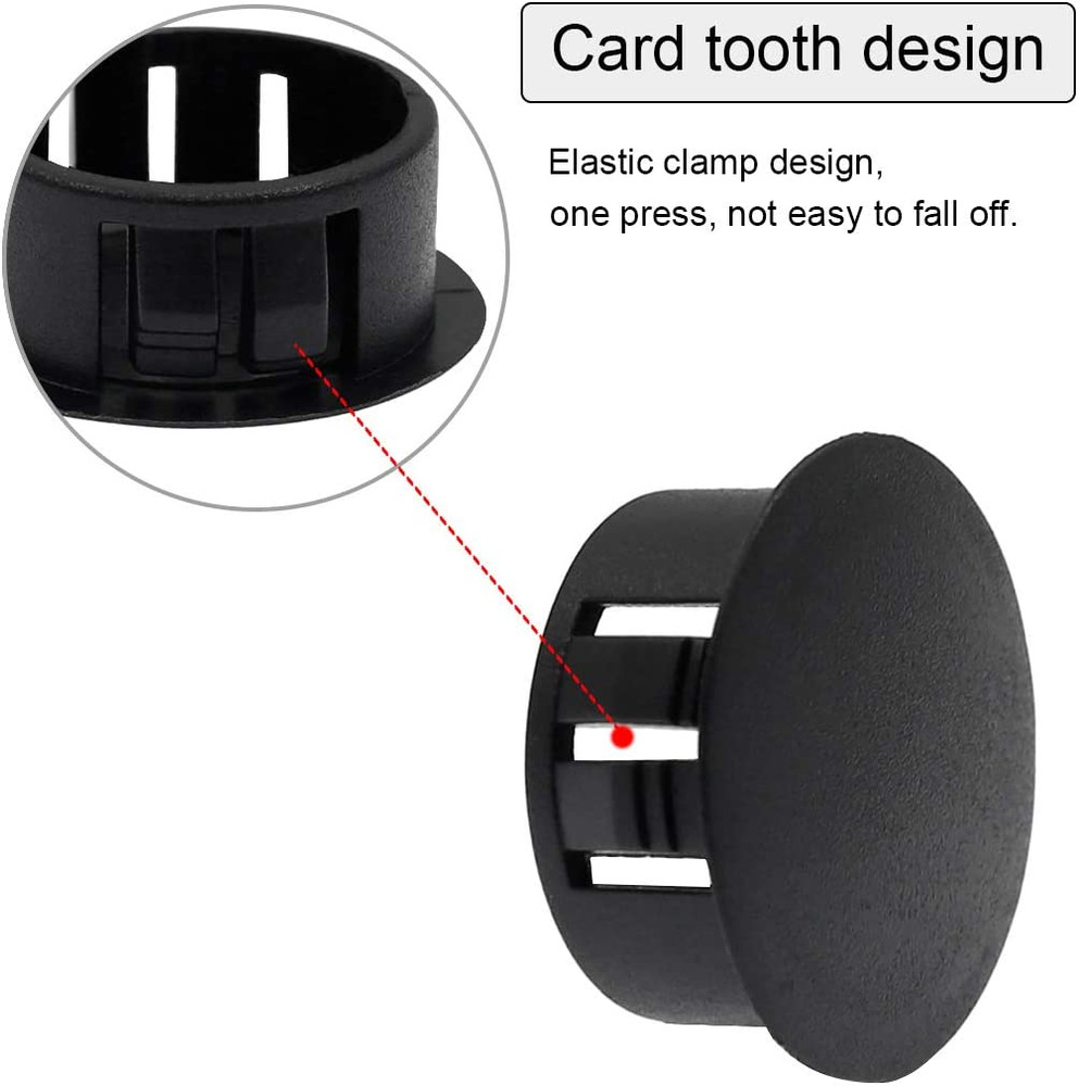 60 Flush-Type 6Mm Black Plastic Hole Plugs, Snap-In Locking End Caps