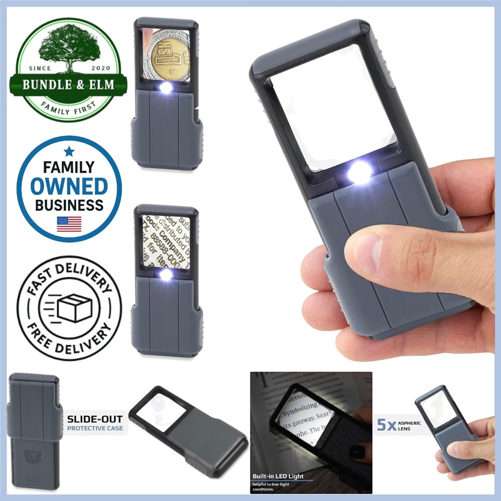 LED Lighted Magnifier 5X Acrylic Compact Low Vision Reading Inspection