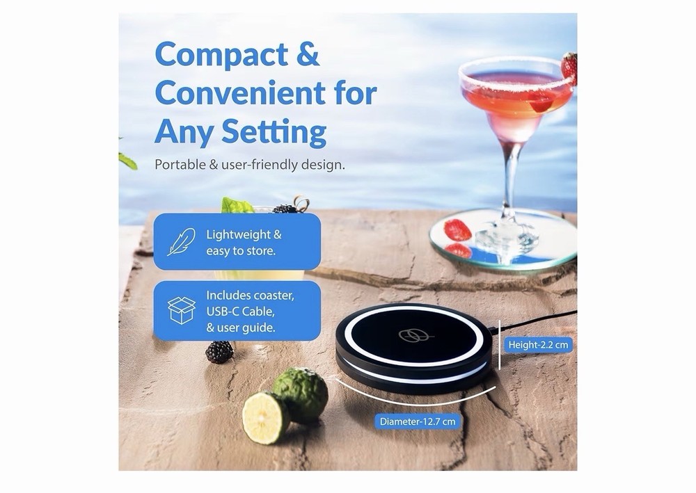 Smart Coaster 2.0 (Black) – Portable Cocktail Maker & Matte Black