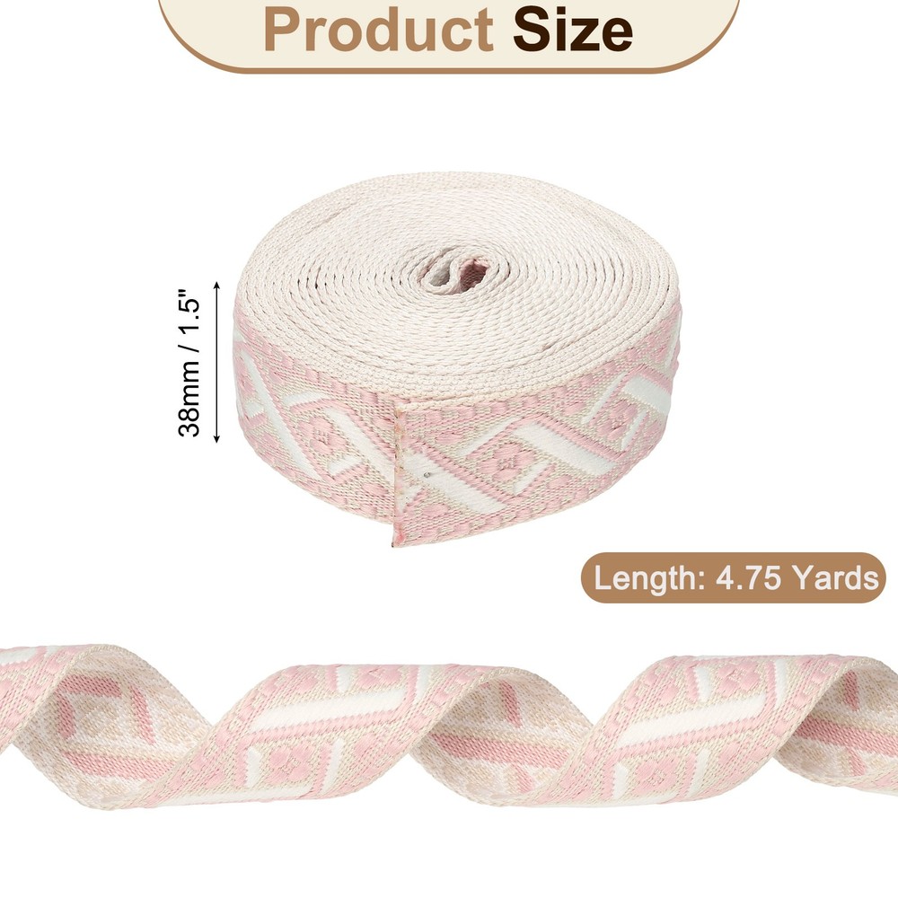 4.75Yards Cotton Webbing Strap 38mm Jacquard Webbing Strap, Cream-Pink