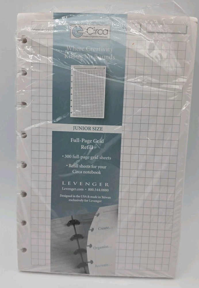 Levenger Junior Size Full Page Grid Refill Sheets For Circa Notebook Open Pack