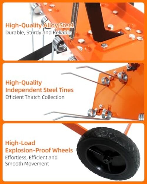 48" Tow Behind Dethatcher, Pull Behind Lawn Dethatcher with 24 Rust Orange-48IN