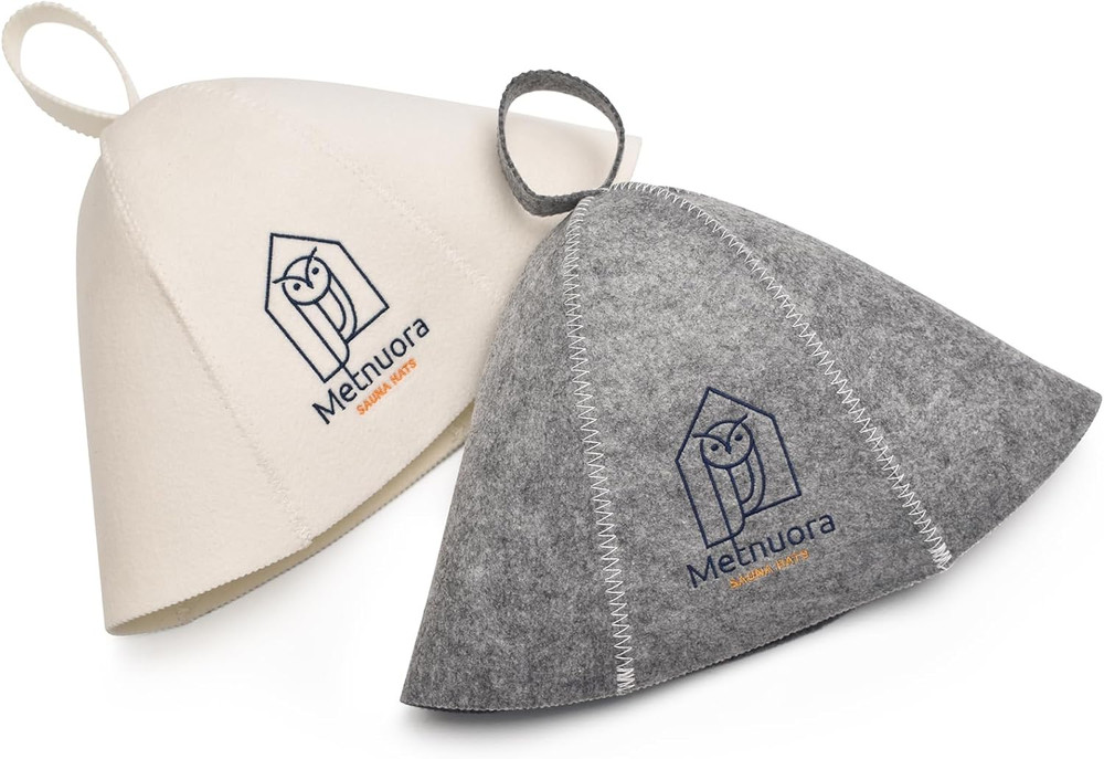 Sauna Hat 2-Pack, Wool Cap for Bathing (White, Grey)