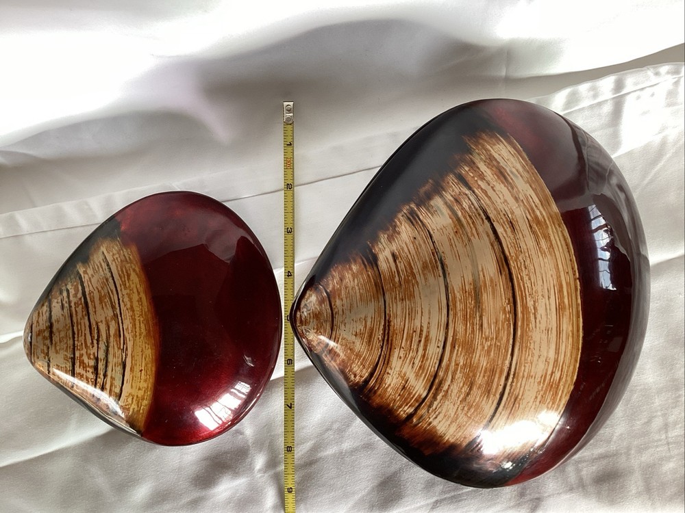 1979 Wakasa Lacquerware 8 1/2” & 5 1/2” Nesting Clam Shell Trinket Boxes