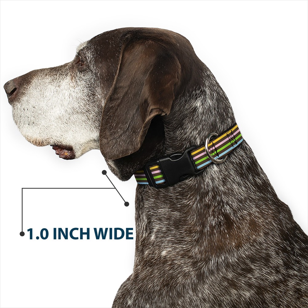 Plastic Clip Collar Stripe Blocks Brown/Multi Pastel Medium 11-16.5"