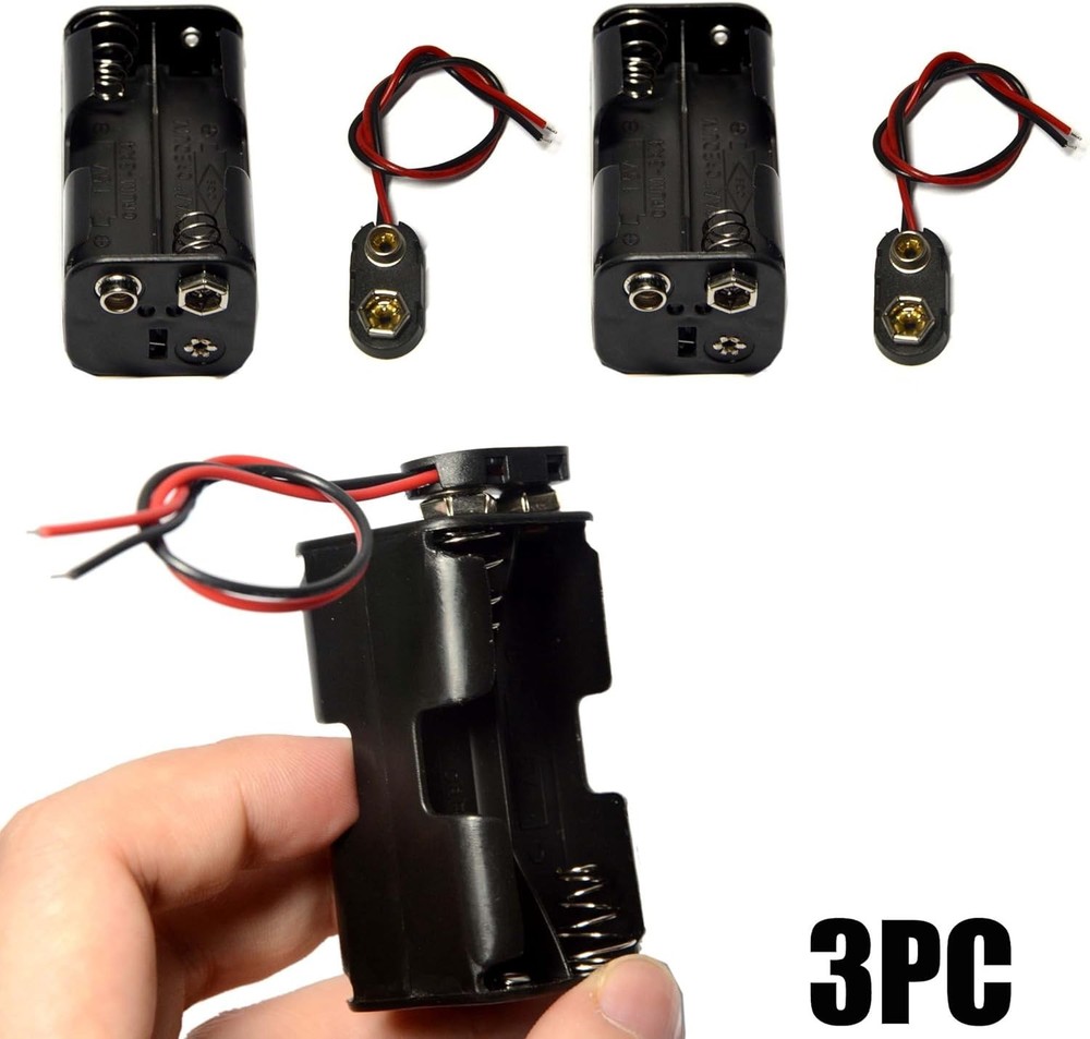 Efficient Battery Organization: 4 AA Battery Holder with 9V Connector (3 Units)