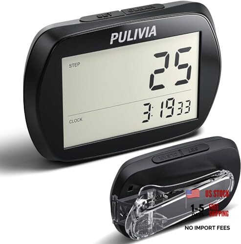 Pedometer for Walking 3D Step Counter with Clock, Accurate Steps Tracker black