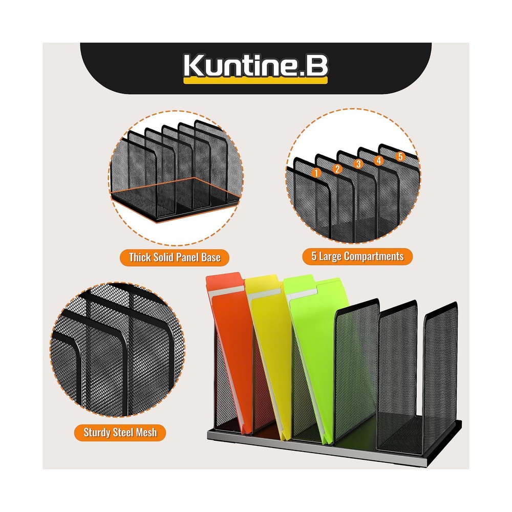 Kuntine.B Desk File Organizer 5 Sections Upright Mesh Desktop Organizer File ...