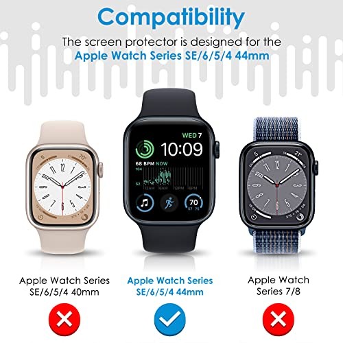 6 Pack TPU Screen Protector Compatible with Apple Watch SE 44mm Transparent