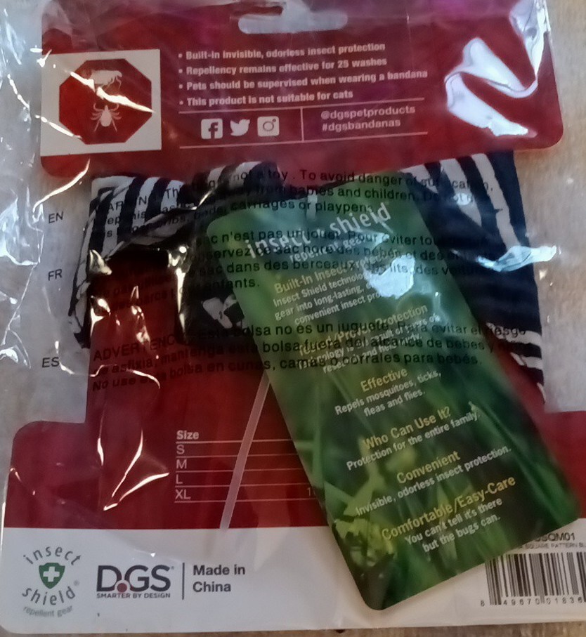 DGS Unbugz-It Bandana Medium Square Blue w/Design. NEW