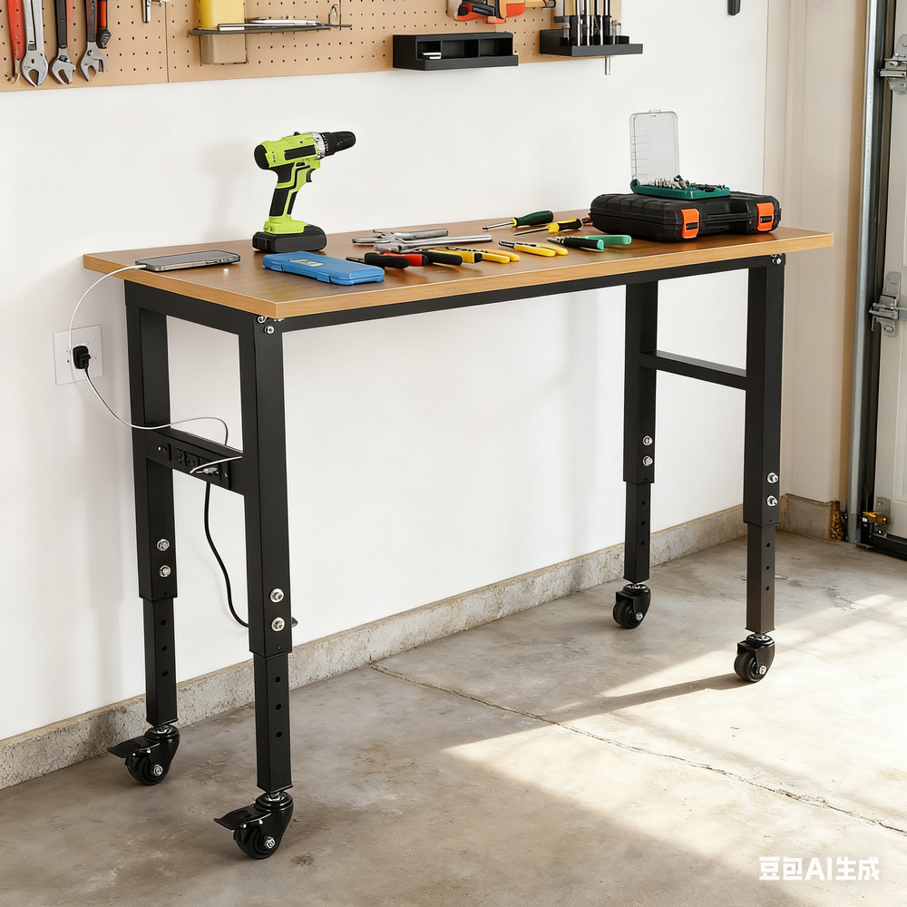 Heavy Duty Adjustable Garage Workbench 48" Table Power Outlet Tool Bench
