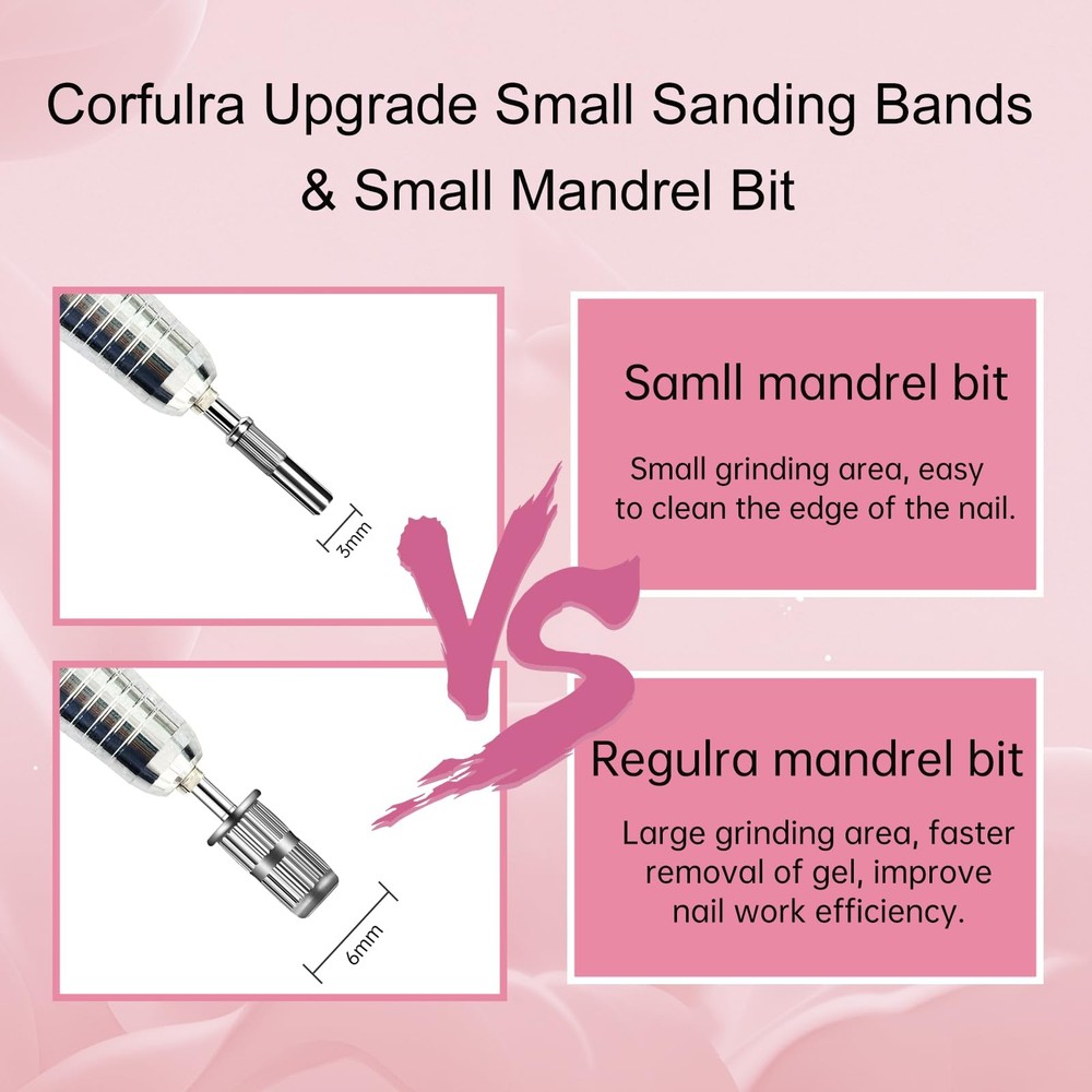 Small Sanding Bands Nail Drill Bits, Corfulra Upgraded Mini Sanding Bands wit...