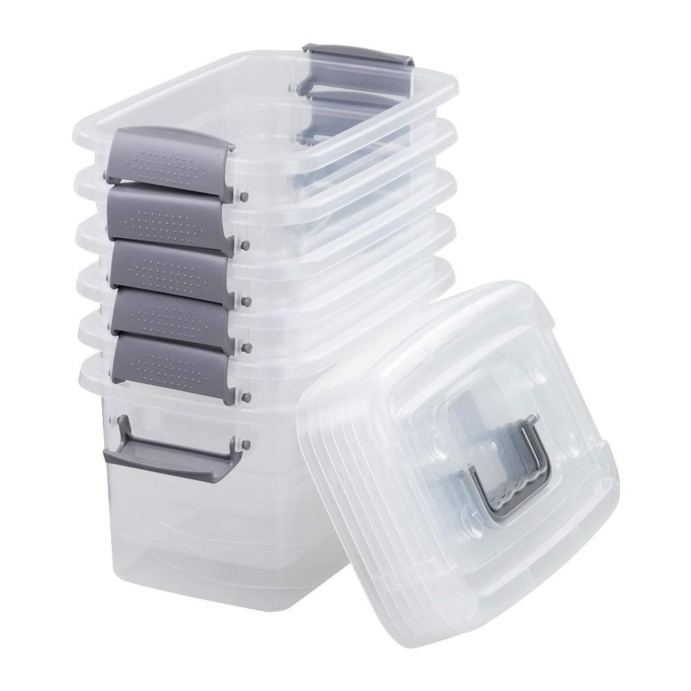 6-Pack Home Storage Bins, Plastic Container, Latching Box with Handle (Grey h...