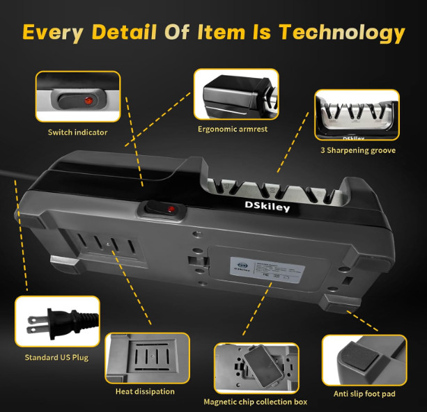 Electric Knife Sharpener – Pro 3-Stage Diamond System, 20° Angle (Black)