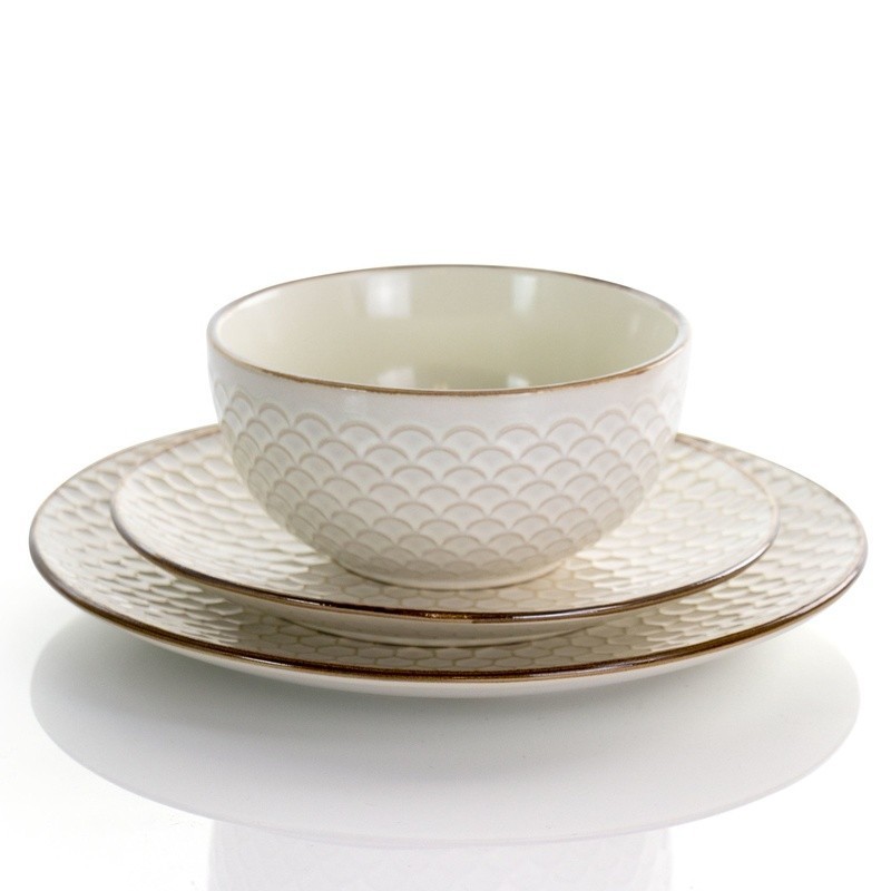 16 Piece Stoneware Dinnerware Set Honeycomb Dishwasher Microwave Safe Service 4