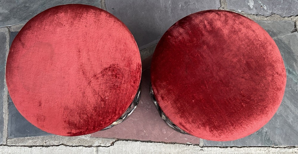 1970'S Pair DUQUETTE STYLE SILVER LEAF RIBBON RESIN STOOLS