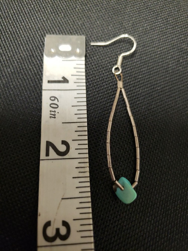 STERLING SILVER & TURQUOISE DANGLE EARRINGS 2 1/2".