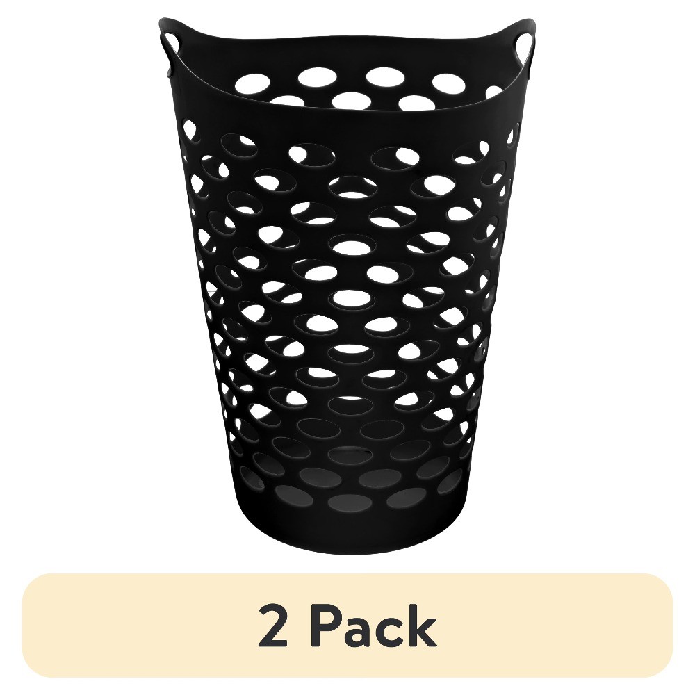 (2 pack) Flex Carrying Handles Laundry Hamper, Black, Adult