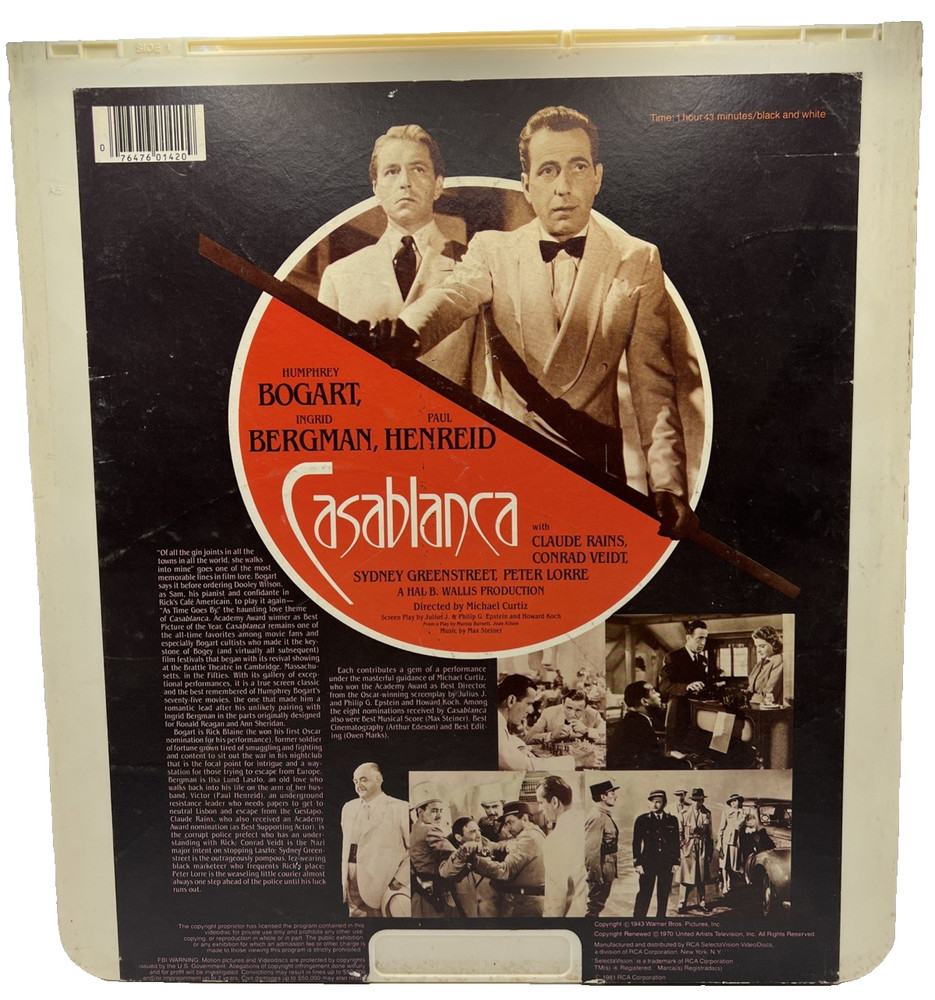 Casablanca RCA SelectaVision CED 1970's