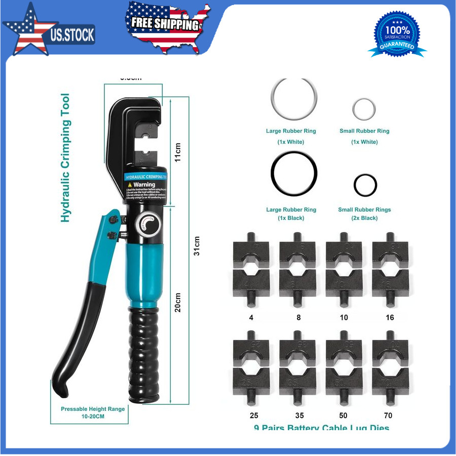 Hydraulic Crimping Tool for 12-2/0AWG Wire, Battery Cable, Cable Railing, Cable