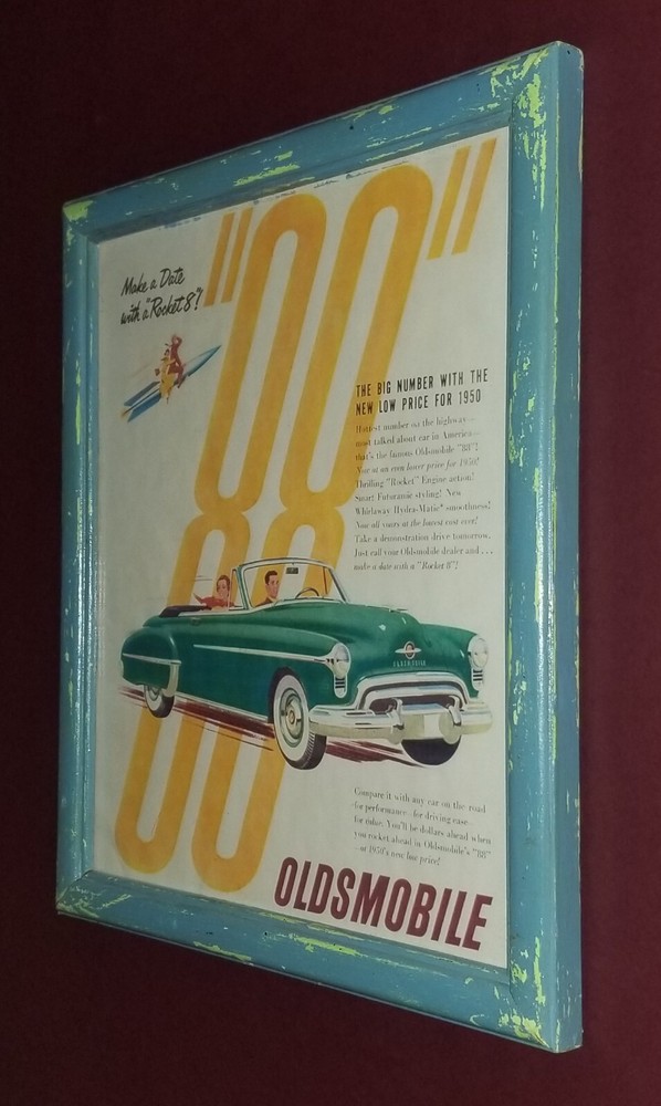 VTG STYLE OLDSMOBILE ROCKET 88 FRAMED PRINT RUSTIC AWESOME RETRO PROP DECOR !!!!