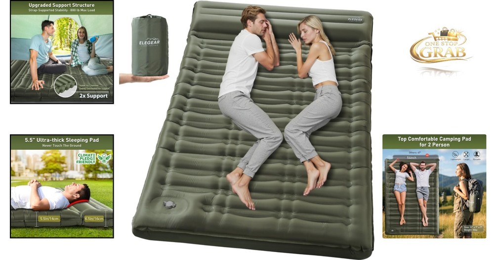 CumbreX Double Sleeping Pad 5.5" Ultra-Thick Inflatable with Built-in Pump Ar...