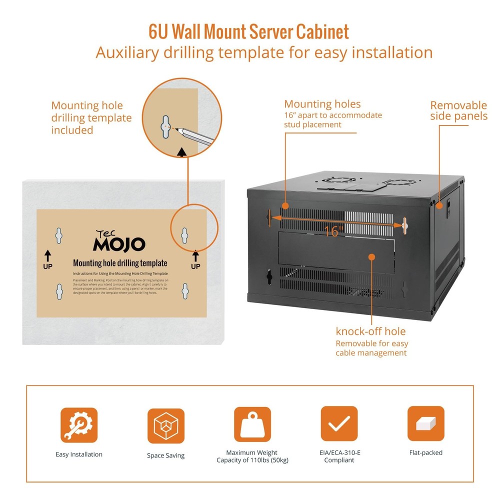 6U Wall Mount Server Cabinet IT Network Rack Enclosure Lockable Door and Side...
