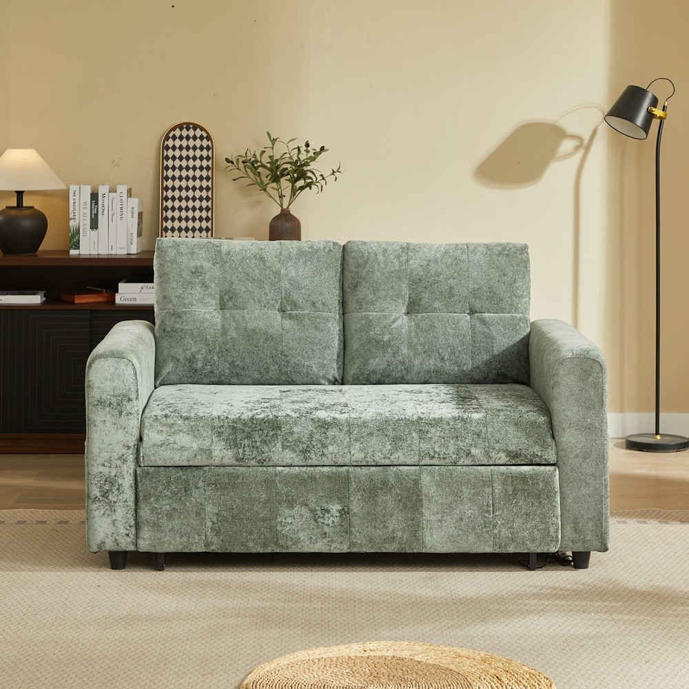Chenille Sleeper Sofa Bed Loveseat Convertible with Pull Out Bed & USB Port