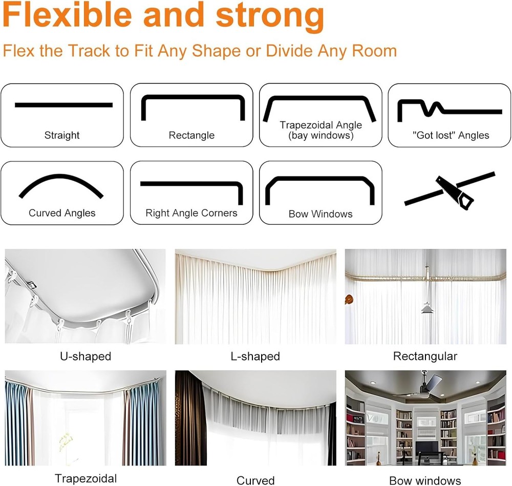 Room Divider Curtains Flexible Ceiling Tracks Set Curtain Track Ceiling Mount US