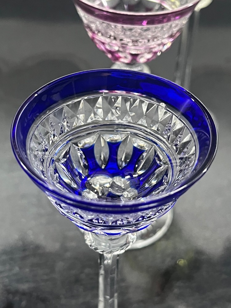 Rare Multi Colored Set Crystal Cut Cordial glasses 4 pieces.