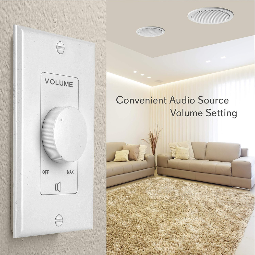 Wall Mount Volume Control Knob - Flush In-Wall Plate Rotary Style Adjustment, 20