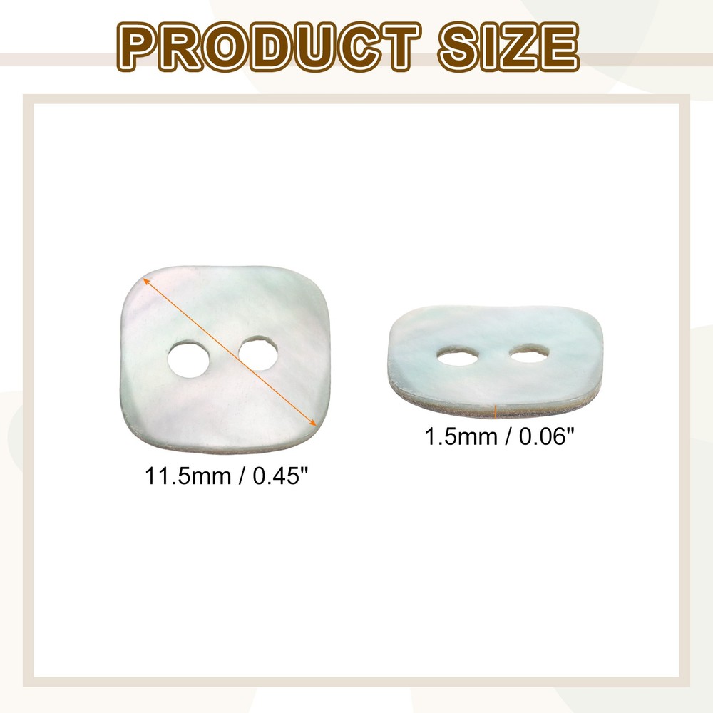 10pcs Pearl Shell Buttons 0.45" Square Shell Sewing Button for Cloth Craft