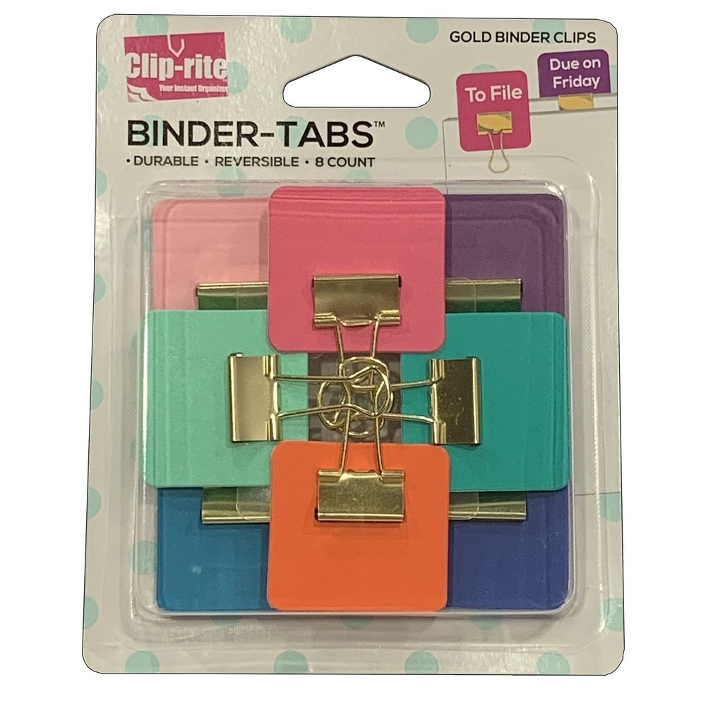 Clip-Rite Binder Tabs, Assorted Gold Plated, Pack of 8