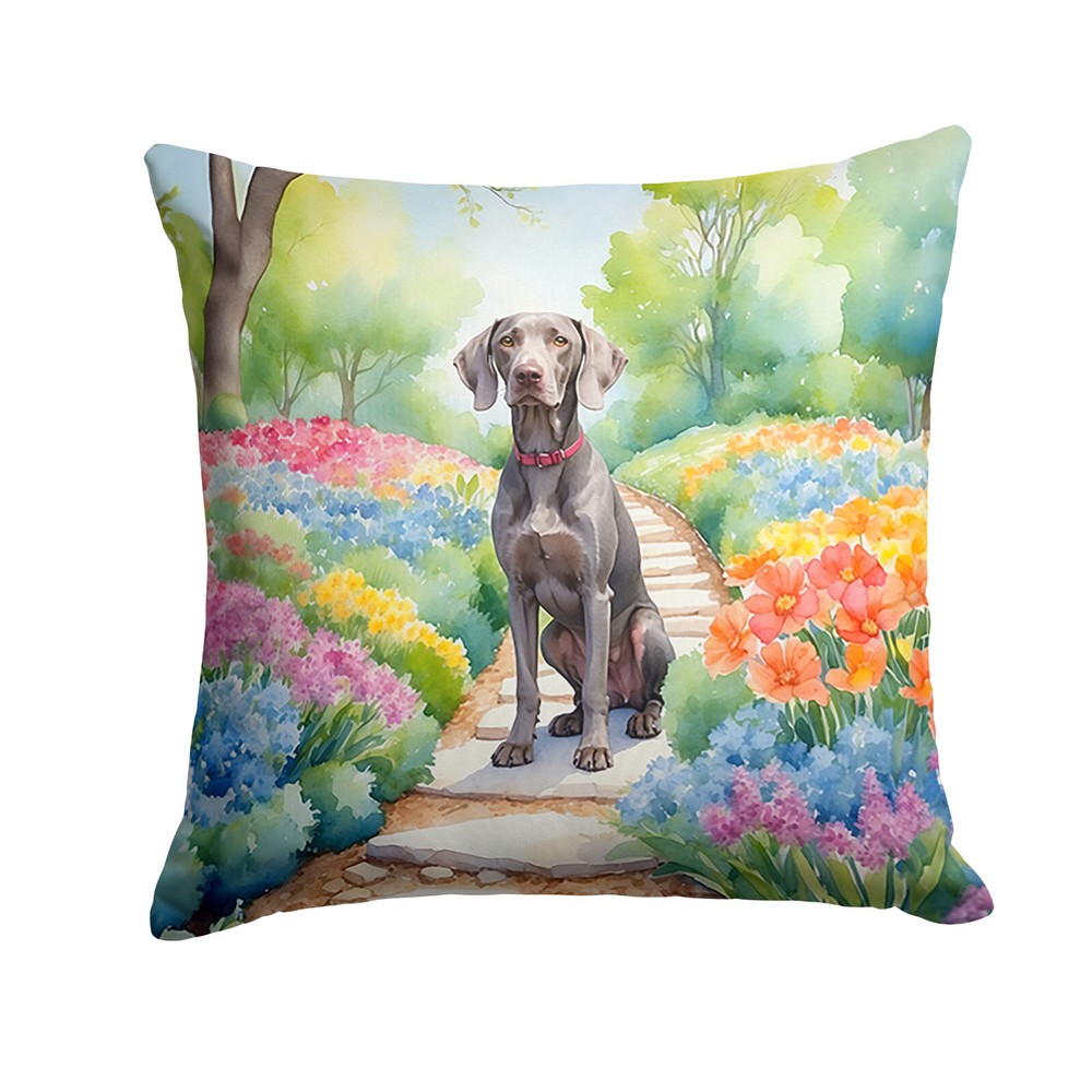 Weimaraner Spring Garden Path Throw Pillow