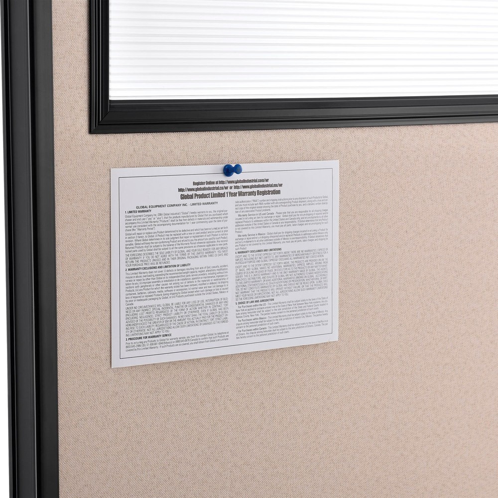 Office Partition Panel With Partial Window 48-1/4"W x 60"H Tan