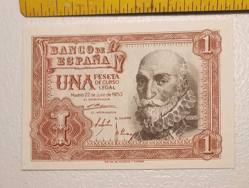 1953 Spain 1 Peseta Note; Pick 144 UNC